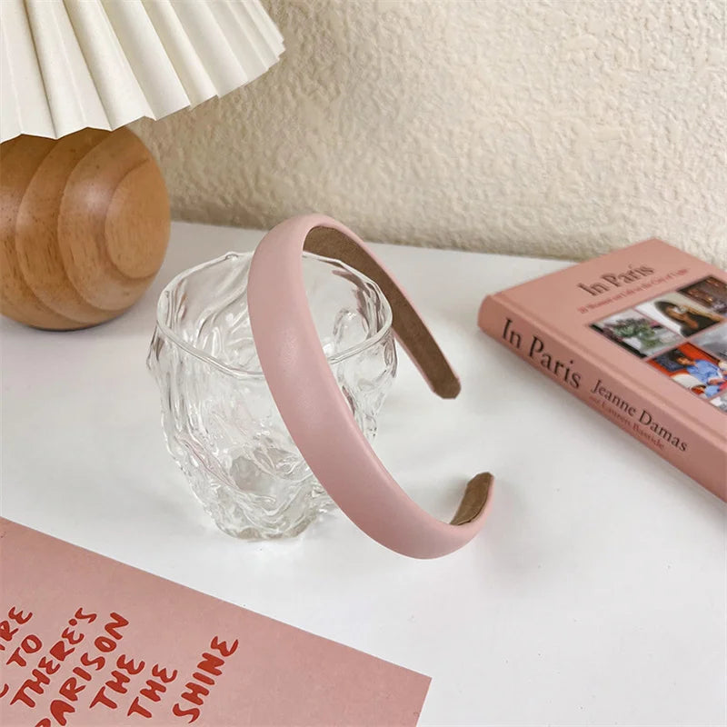 2022 Gentle Pink Womans Hairbands Girl Sweet Plush Wide Side Sponge Headband Hair Hoop Fashion Simple Solid Color Hair Accessory