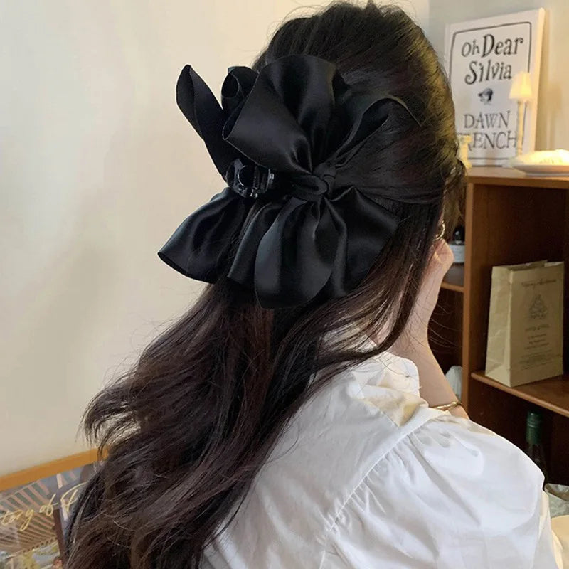 Large Bow Hair Claw Clip New Trendy Solid Color Black Hair Shark Grab Clip Hair Style Tools Hair Accessories for Women Girl