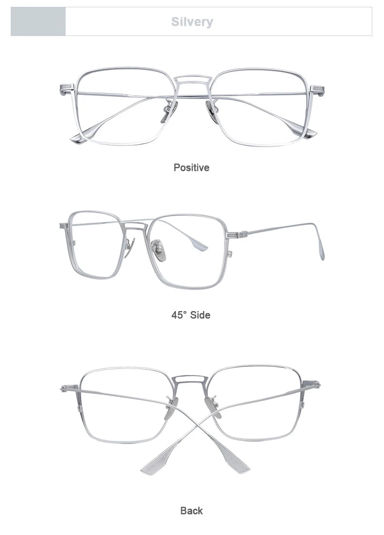 American Design Men Square Frames Handmade Retro Pure Titanium Glasses Thick Edges Business Eyeglasses Suitable for Large Faces
