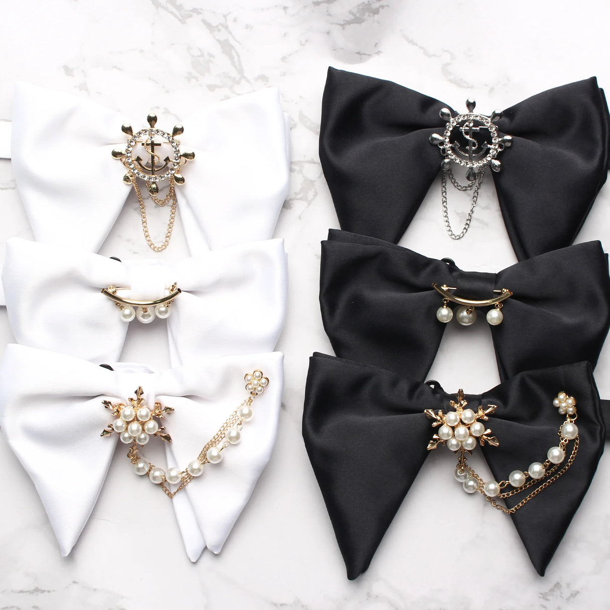 New Mans Black Bow Luxurious Polyester Horn Bow Tie With Pearl Chain Brooch For Bussiness Wedding Party Tuxedo Accessories Ties