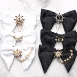 New Mans Black Bow Luxurious Polyester Horn Bow Tie With Pearl Chain Brooch For Bussiness Wedding Party Tuxedo Accessories Ties