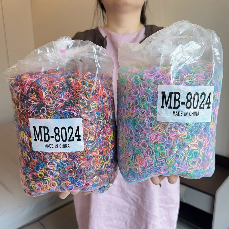 500Pcs/bag Girls Colourful Disposable Rubber Band Hair Ties Headband Children Ponytail Holder Bands Kids Hair Accessories