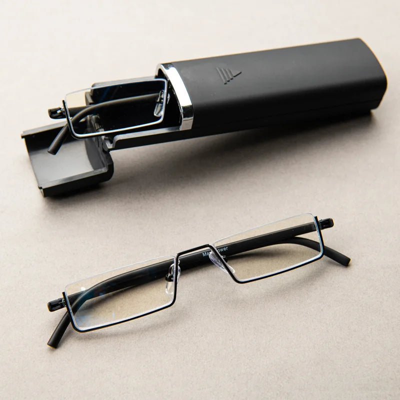 Blue light Blocking Reading Glasses for Men Metal Frame Readers Magnifier Presbyopia Lens Eyewear With Case +1.25+1.75+2.25