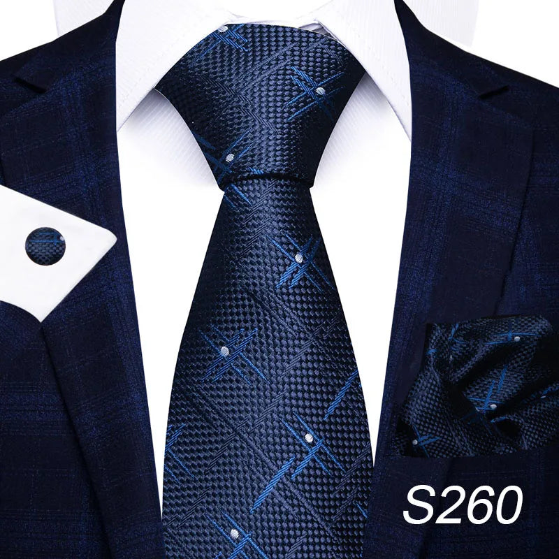 Brand Fashion 8 cm Tie For Men Woven Festive Present Tie Handkerchief Cufflink Set Necktie Shirt Accessories Red Striped