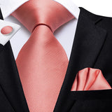 Hi-Tie 100% Silk Classic Men's Wedding Coral Pink Red Peach Tie Pocket Square Cufflinks Set Rose Ties for Men Solid Paisley Ties