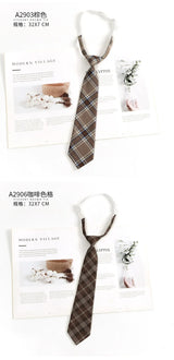 Brown Retro Plaid Striped Lazy-Free Japanese Style Brown Tie Women's Junior Wear Bow Tie College Style Men's Fashionmariage bleu