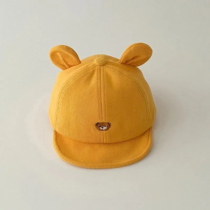 Cartoon Bear Baby Baseball Hat with Ears Cute Solid Color Infant Peaked Cap Kawaii Spring Summer Kids Cotton Sun Hats