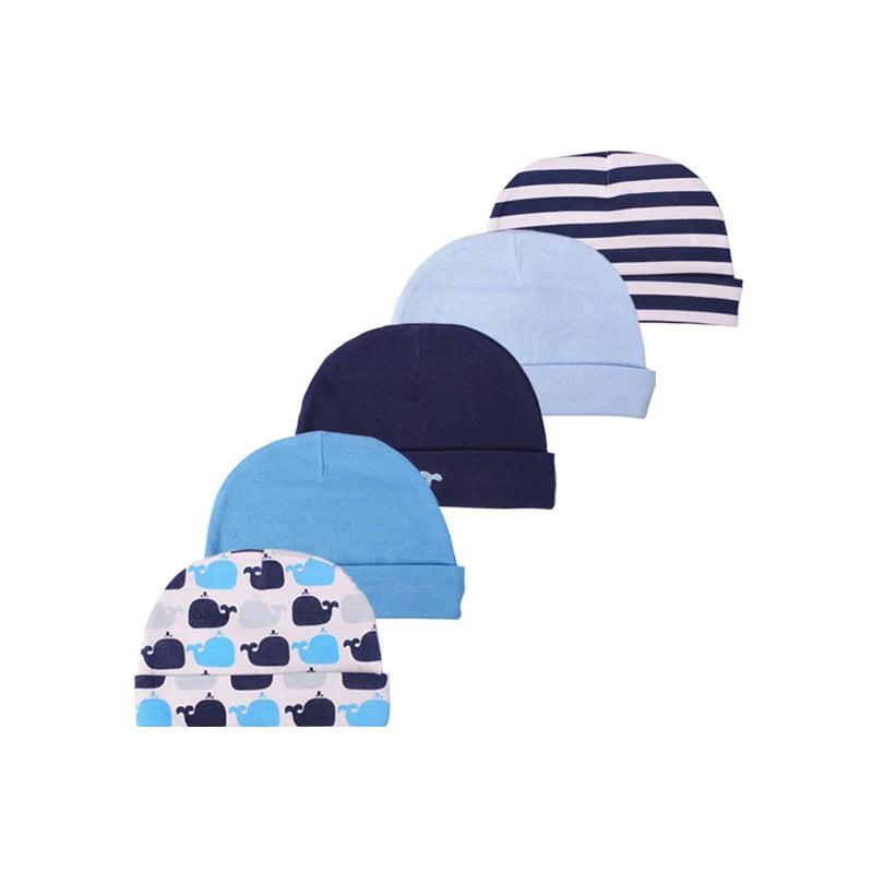 New Born Baby Boy Hats 3/5Pieces Cotton Baby Girls Hats Cartoon 0-6Months Unisex Soft Solid Color Infant Accessories