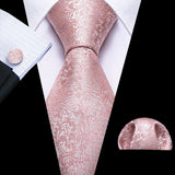 Barry.Wang Flower Silk Men Tie Hankerchief Cufflink Set Plum Blossom Rose Spiraea Necktie Cravat for Male Wedding Party Business