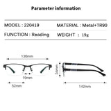 Men's Blue Light Blocking Reading Glasses Vintage Retro Metal Half Frame Eyeglasses Unisex Classic Business Eyewear Presbyopia