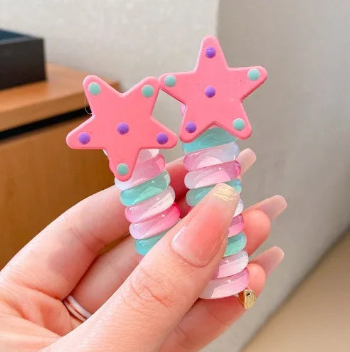 1/4pcs Elastic Telephone Wire Hair Ties Women Girls Star Hair Bands Spiral Coil Rubber Band Ponytails Head Rope Hair Accessories