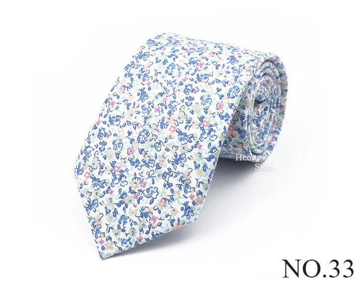 New Chic Floral Tie For Men Women 100% Cotton Beautiful Elegant Flower Necktie White Blue Narrow Skinny Wedding Casual Cravat