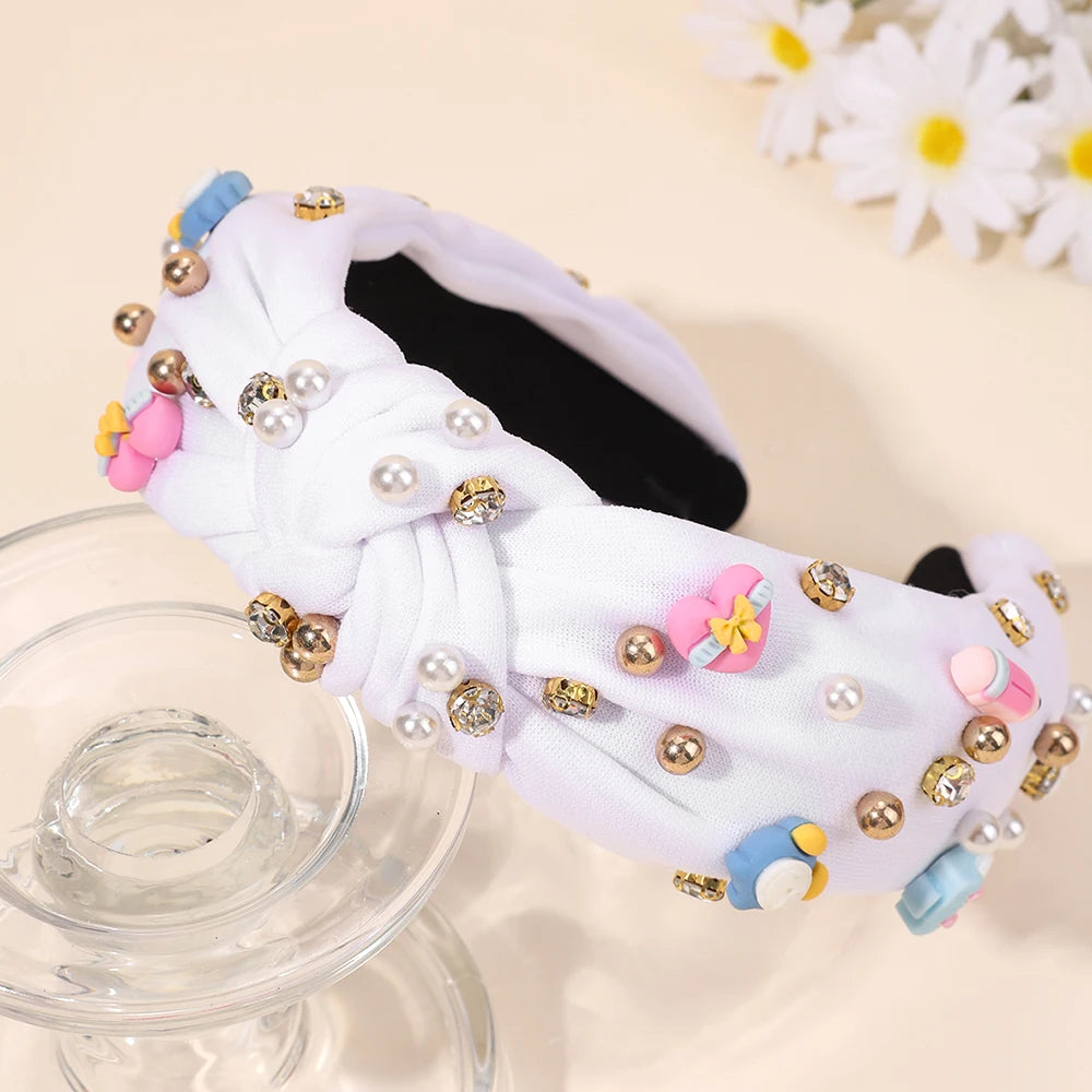 Knotted Wide Headbands Diadem For Back To School Pearls Pencil Hair Bands Kids Head Hoop Girls Children Daily Tiara Accessories