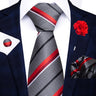 Holiday Gift Brand 8 cm Tie Handkerchief Cufflink Pin Set For Men Necktie Stripe Red Suit Accessories Wedding Gravatas