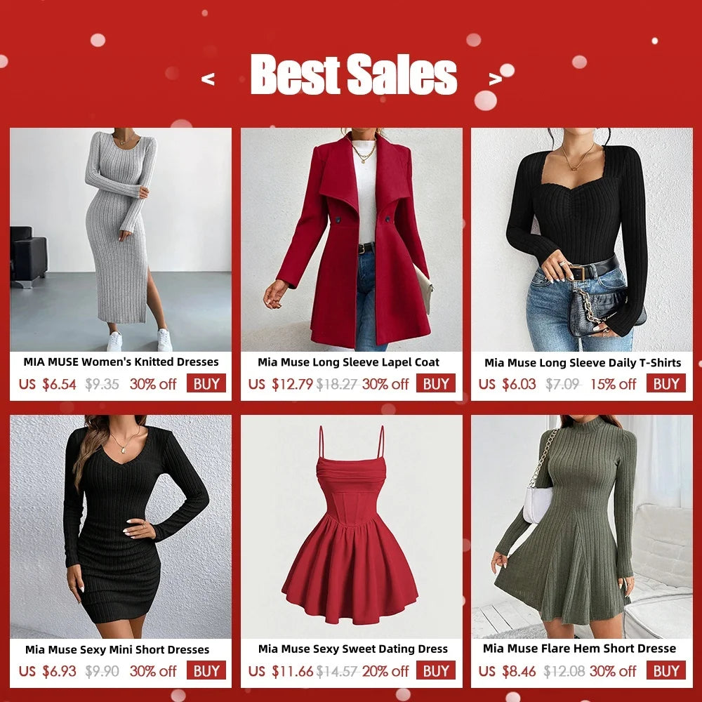 Mia Muse Women's Dresses Fall Winter Casual Plain Knitted Pullover Long Lantern Sleeve High Neck Mini A-Line Short Dresses