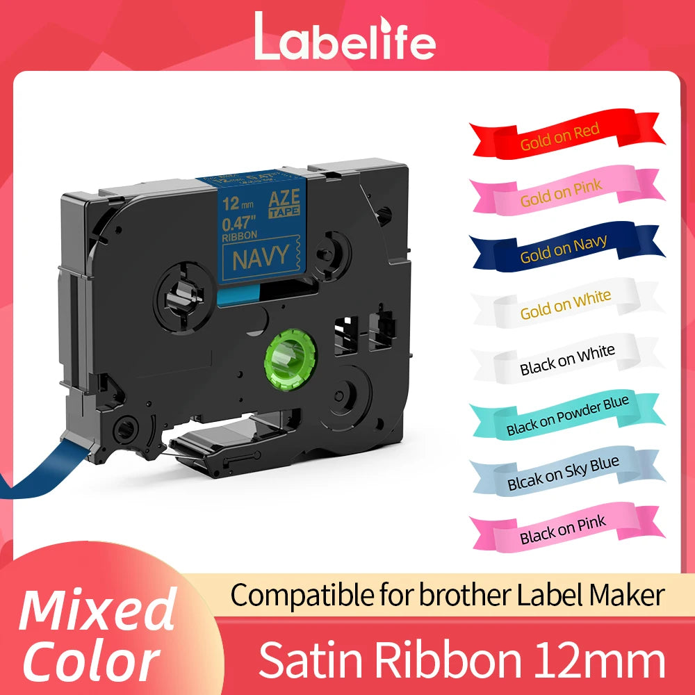 1PCS Satin Ribbon Label Tape 12mm Compatible for Brother P-touch Label Maker H110 E1000Pro Labeller TZe-R231 TZe-RN34 RE34 RE31