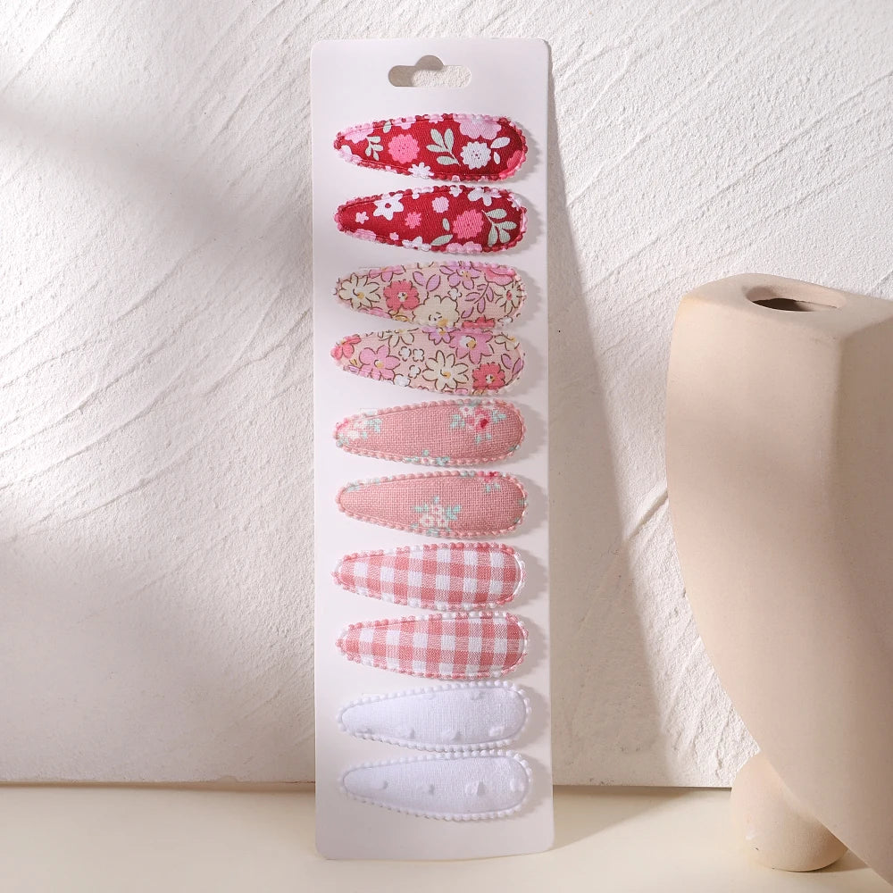 10Pcs/Lot Hair Clip Newborn Print Cotton Alloy Hair Bow Snap Set Fabric Plaid Hairpins Girls Kids Headwear Baby Hair Accessories