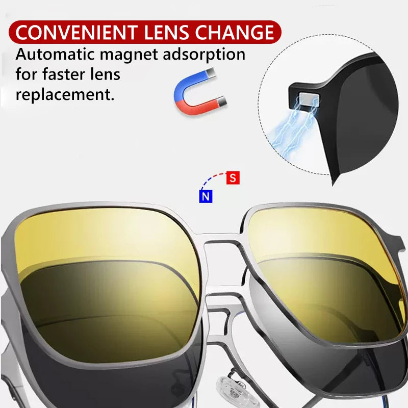 Titanium 3 In 1 New Trend Magnet Glasses Frame With Clip On Glasses Polarized Sunglasses For Men Women Optical Computer glasses