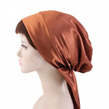 New Women silky satin night sleeping cap head wrap Bowknot Turban Pre Tied Fitted Bandana Chemo cap Nightcap hair loss patients
