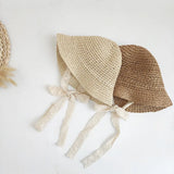 Fashion Lace Baby Hat Summer Straw Bow Baby Girl Cap Beach Children Panama Hat Princess Baby Hats and Caps for Kids 1PC