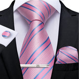 Pink Striped Floral Solid Paisley 8cm Silk Men's Tie Set Handkerchief Cufflinks Wedding Business Prom Accessories Tie Cravat