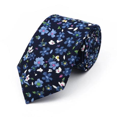 New Chic Floral Tie For Men Women 100% Cotton Beautiful Elegant Flower Necktie White Blue Narrow Skinny Wedding Casual Cravat