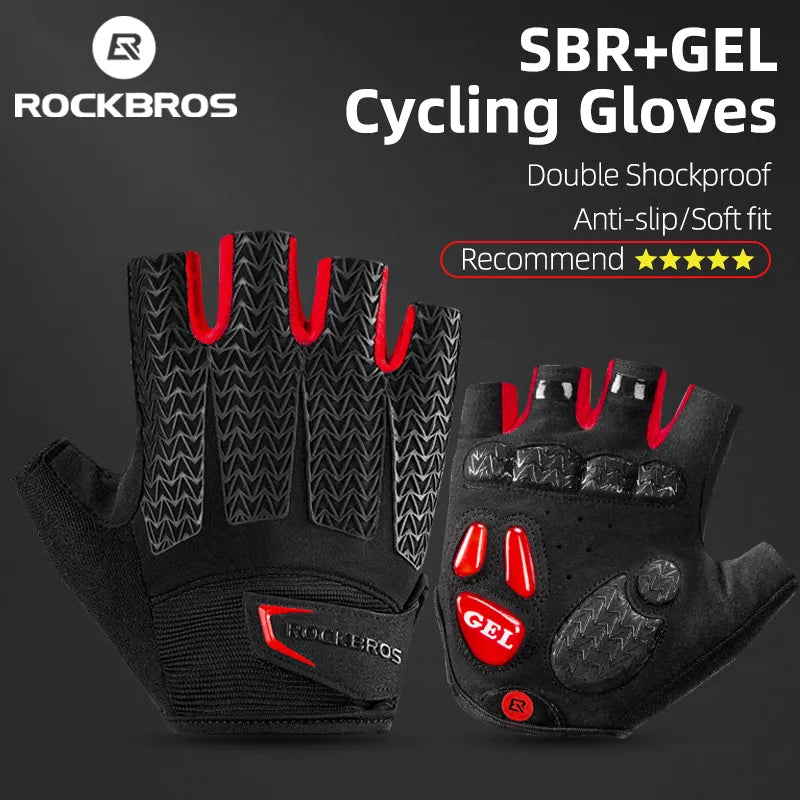 ROCKBROS Cycling Bike Half Short Finger Gloves Shockproof Breathable MTB Road Bicycle Gloves Men Women Sports Cycling Equipment