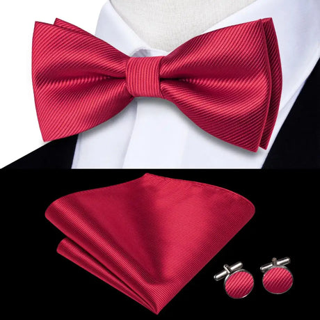 Dropshipping Solid Silk Mens Bow Tie Hanky Cufflinks Set Pre-tied Butterfly Knot Bowtie Wholesale for Male Wedding Business