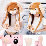 Women Girls Soft Warm Moving Jumping Rabbit Pinch Airbag Animals Ear Hat Funny Cap Plush