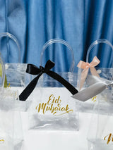 10Pcs Eid Mubarak Clear Gift Bags with Handle Ribbons Reusable Transparent PVC Bag for Islamic Muslim Party Favor Decorations