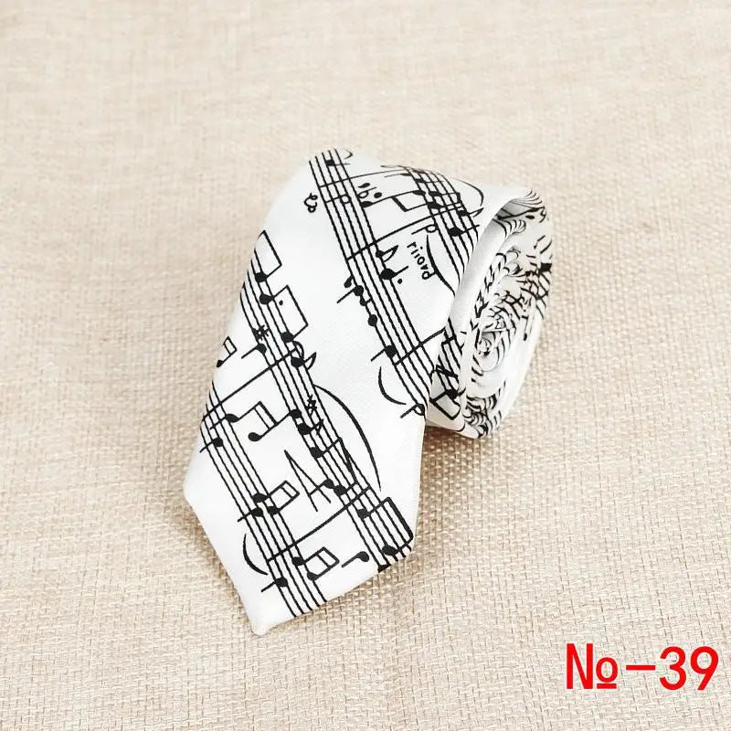 Classic Fashion Men's Skinny Tie Colorful Musical Notes Printed Piano Guitar Polyester 5cm Width Necktie Party Gift Accessory