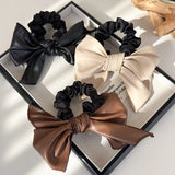 Leather Bow Elastic Hair Bands Fashion Hair Accessories Elastic Headband Scrunchies Ponytail Holder Rubber Bands Hair Rope Ties