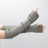 Women Long Knit Fingerless Gloves Winter Fashion Arm Wrist Sleeve Casual Soft Warmer Girl Elbow Mittens Punk Gothic Black Gloves