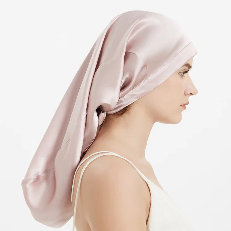 100% Mulberry Silk Sleep Cap for Long & Curly Hair Nightcap with Adjustable Hair Wrap for Woman