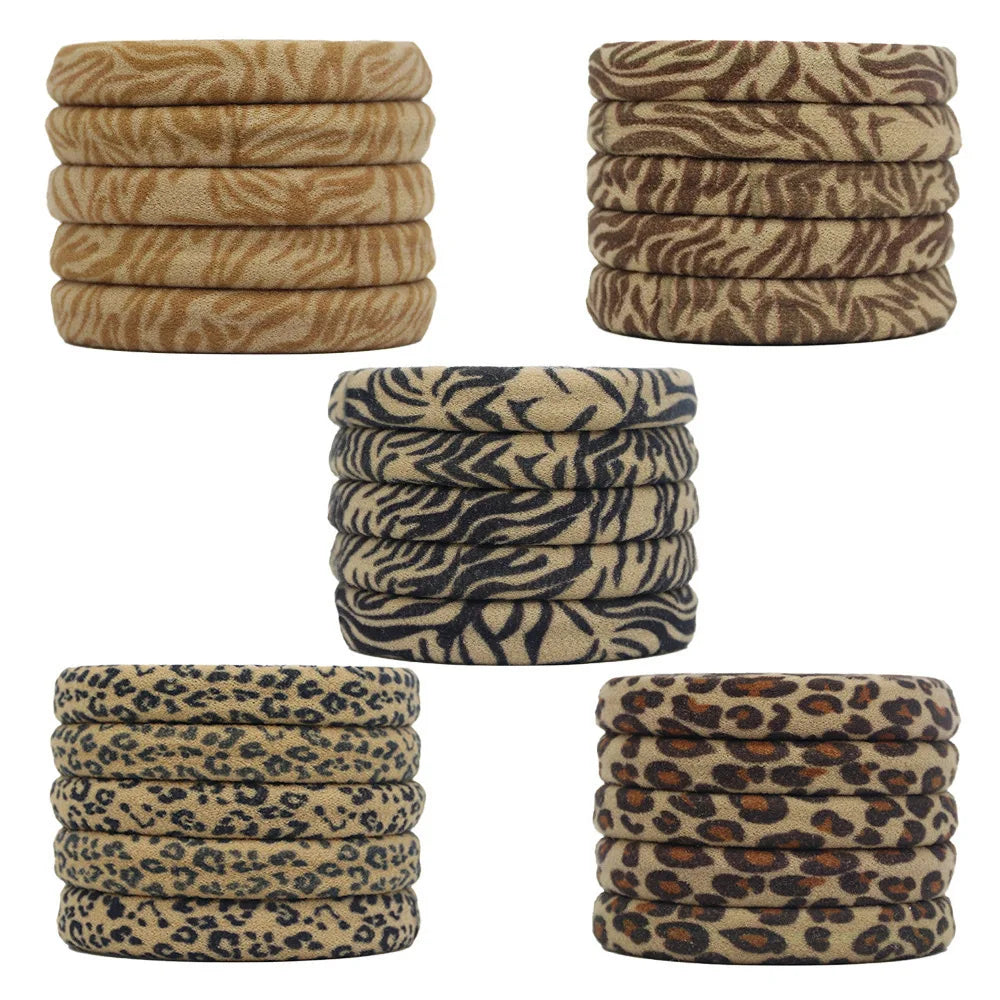 5PC High Elasticity Hair Ties Leopard Print Elastic Hair Scrunchie Ties for Women Wild Fashion Head Rope Hair Styling Accessorie