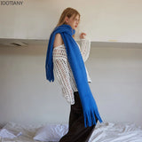 IOOTIANY 2023 Autumn And Winter Enlarged Warm Scarf Dopamine Solid Colour Tassel Scarve Female Casual Wool Shawl