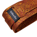 Men Tie Orange Paisley Luxury Silk Polyester Wedding Prom 8cm Necktie Set Pocket Square Cufflinks Gift for Husband Men Accessory