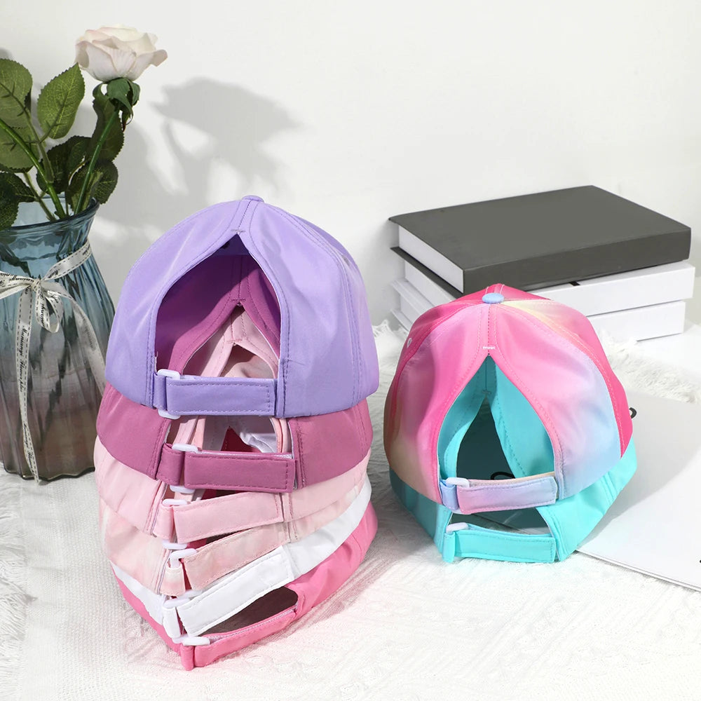 Fashion High Ponytail Kids Boy Hat Sun Hats Baseball Caps Adjustable Solid Color Print Travel Caps Baby Children Peaked Caps Hat