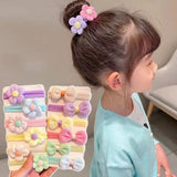 New 6Pcs/Set Children Headbands Flower Hair Ring Sweet Cute Ponytail Hair Band Little Girl Braided Towel Ring Hair Accessories