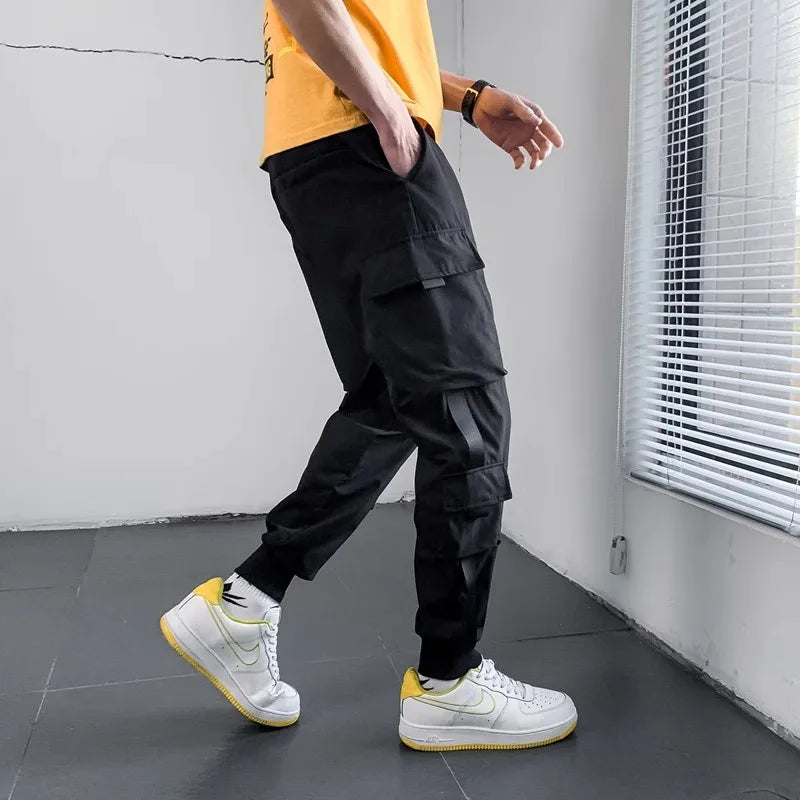 2023 Spring Hip Hop Joggers Cargo Pants Men Harem Pants Multi-Pocket Ribbons Man Sweatpants Streetwear Casual Mens Pants