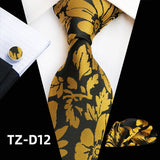 Orange Novelty Ties For Men Plaid Flower Design Silk Wedding Necktie For Men Hanky Cufflinks Gifts Business Party Suit Bow Tie