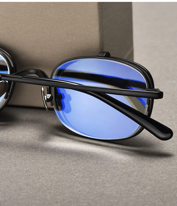 Vintage Titanium Square Glasses Frame with Flip Up Sunglasses Women Brand Designer Eyeglasses Men Trendy Semi Rimless Eyewear