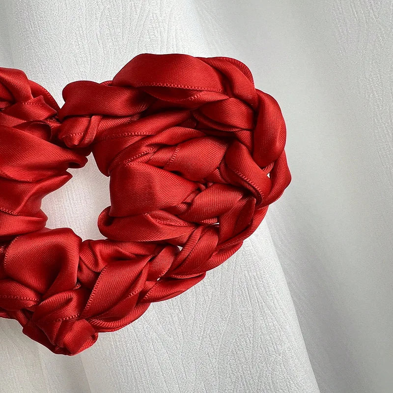 HANGZHI Red Handmade Crafted Satin Heart Hair Bands Simple Personalized Hair Accessories for Women Unique Exaggerated Headbands