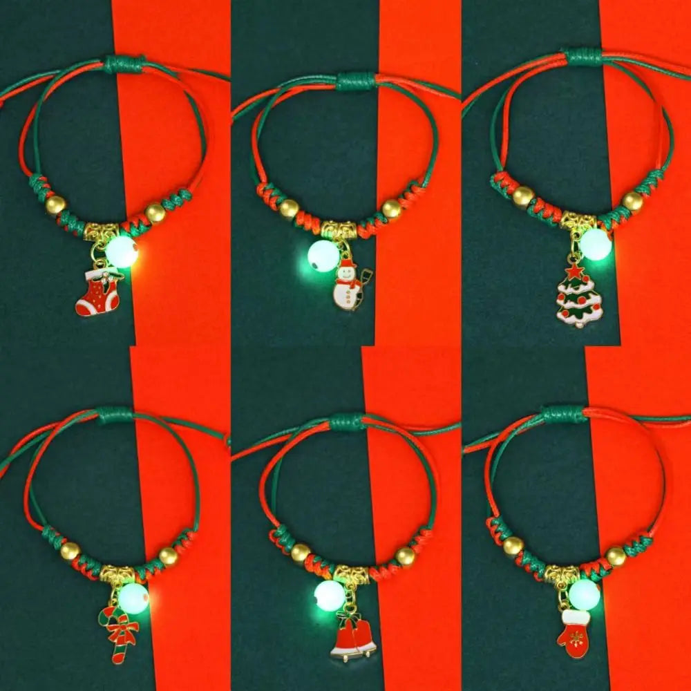 Mistletoe Luminous Xmas Bracelet Snowflake Snowman Advent Wreath Xmas Bracelet Candy Cane Pulling Type Merry Christmas Bracelet