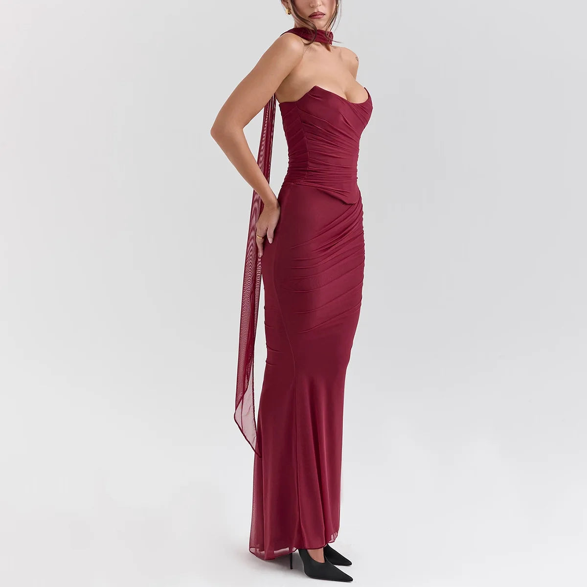 Suninheart Elegant 2 Pieces Dress Set with Scarf Women Fashion Matching Sets Sexy Cropped Top and Long Dress Set Casual Dress