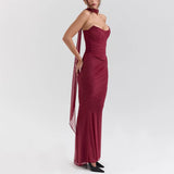 Suninheart Elegant 2 Pieces Dress Set with Scarf Women Fashion Matching Sets Sexy Cropped Top and Long Dress Set Casual Dress