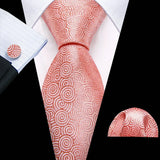 Barry.Wang Orange Silk Men Tie Hanky Cufflinks Set Jacquard Pink Purple Salmon Gold Necktie for Male Wedding Business Party Gift