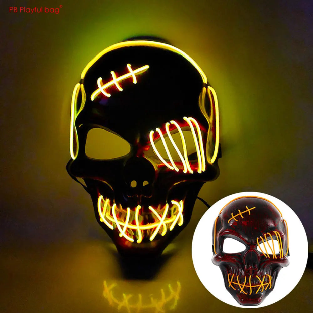 One-Eyed Pirate Skull LED Glow Mask Halloween Party Cosplay Props Prank Toy Cold Light Horror Ghost AC188