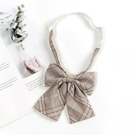 Brown Retro Plaid Striped Lazy-Free Japanese Style Brown Tie Women's Junior Wear Bow Tie College Style Men's Fashionmariage bleu