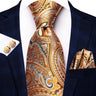 Hi-Tie Designer Gold Solid Silk Wedding Tie For Men Handky Cufflink Gift Men Necktie Fashion Business Party Dropshiping